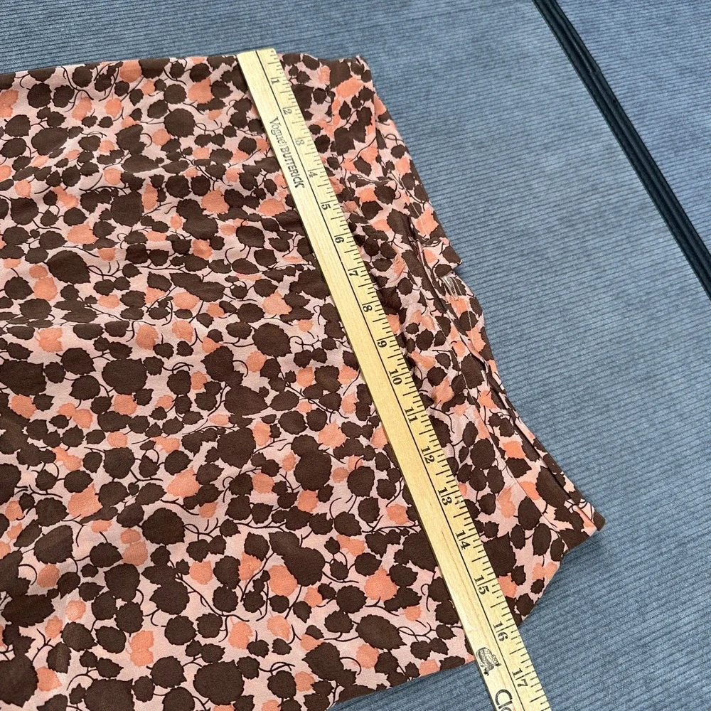 Andre Van Pier 100% Silk Maxi Skirt Brown Peach Floral Leaf Print High Waist